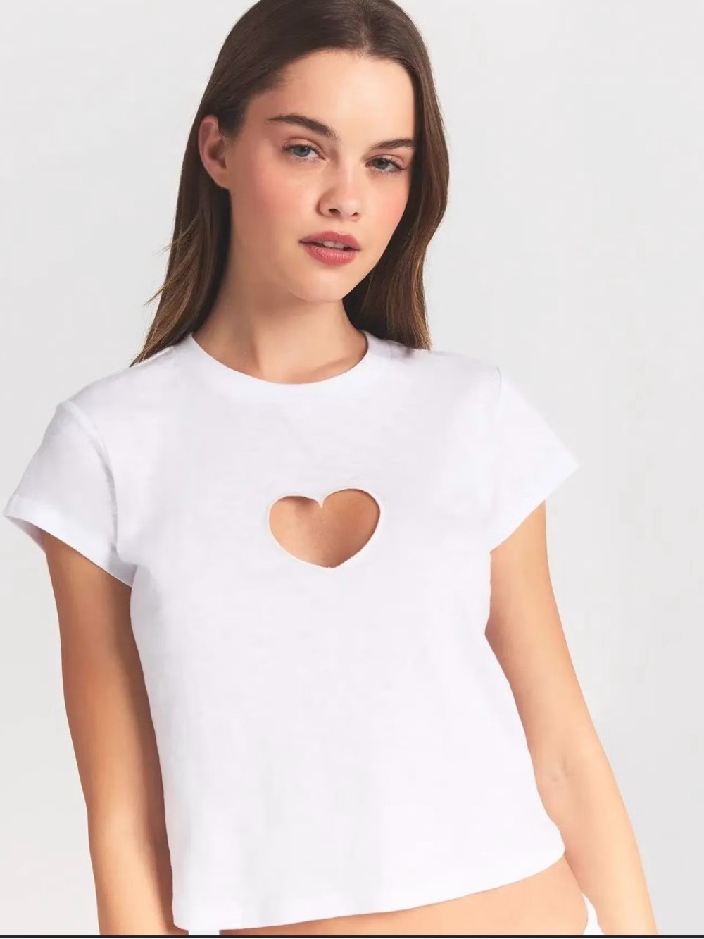 SKIMS White Short Sleeve Tee with Heart Cutout
